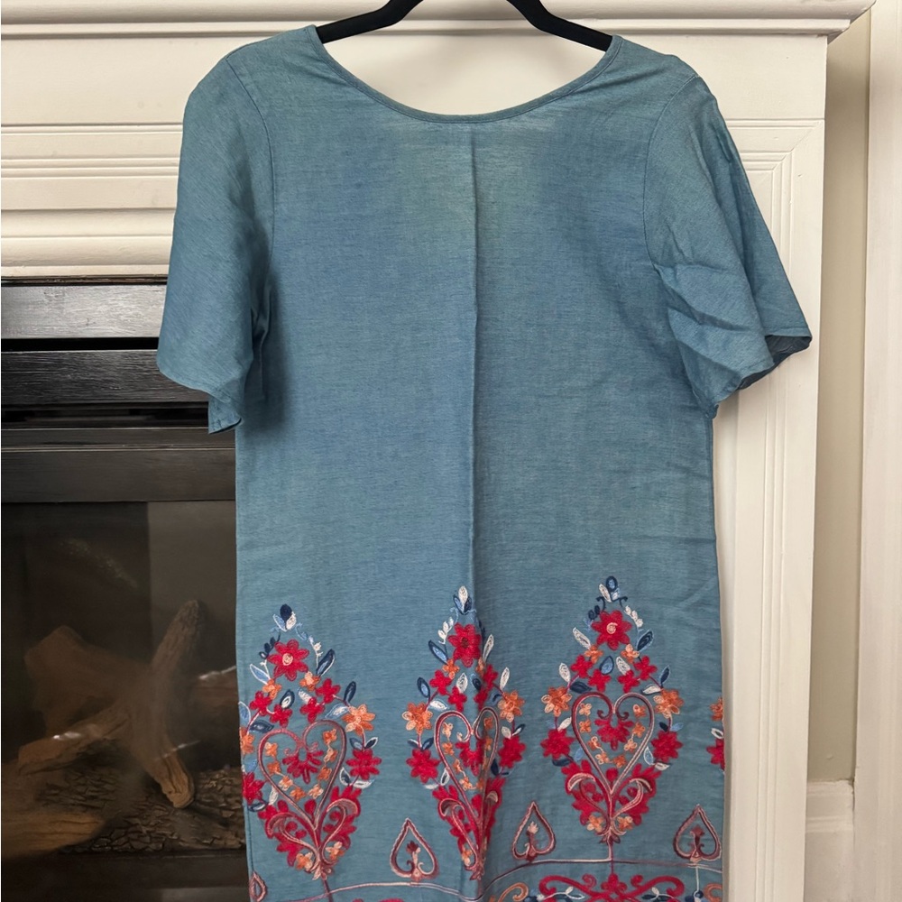 Embroidered Blue Dress with Floral Design